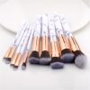 Set 10 Pensule Profesionale Pentru Makeup, Alb Marble cu Suport Inclus